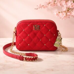 Badgley Mischka Red Quilted Crossbody Bag with Gold Chain